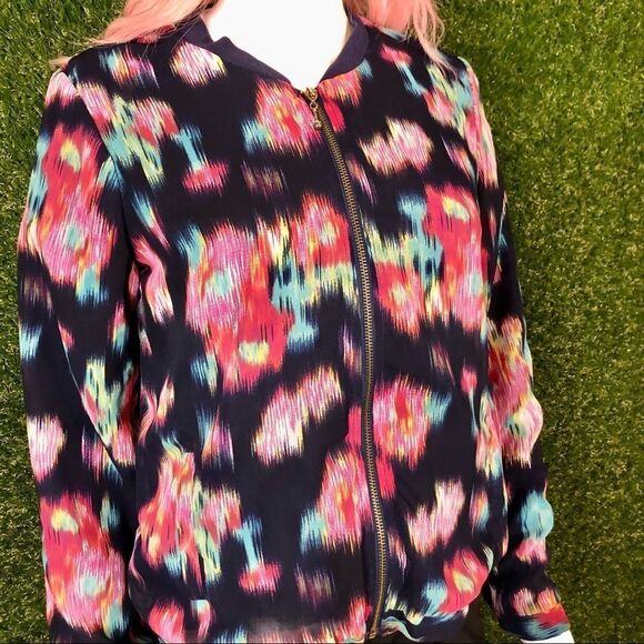 Lightweight Glitch Floral Bomber Zip Up Jacket - Picture 5 of 7